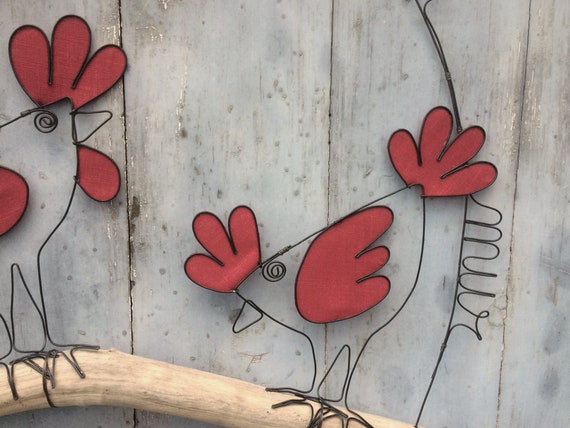 Coq poule décorative à suspendre, décoration murale en fil de fer