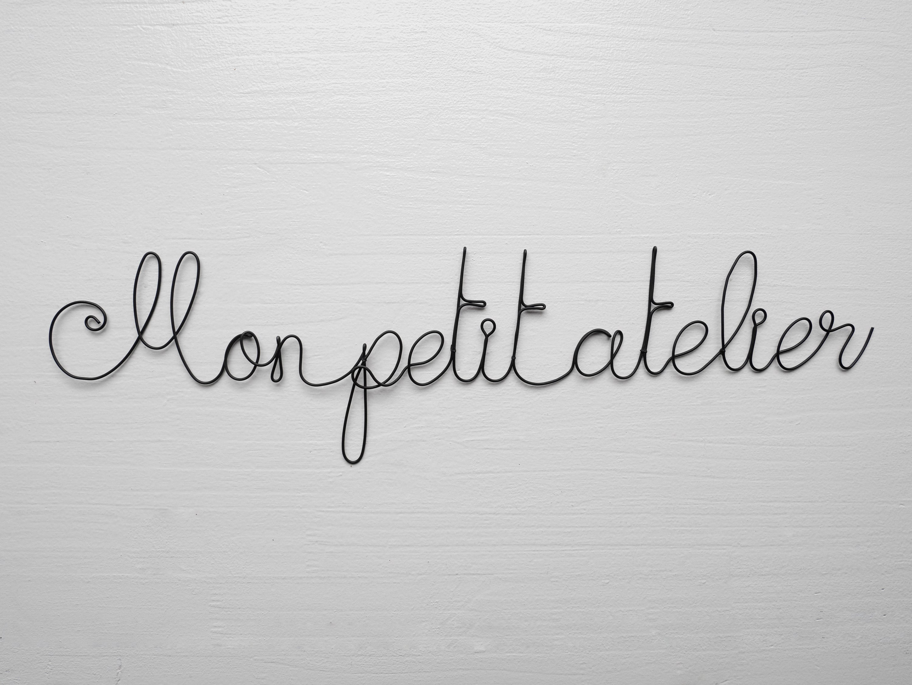 Mon Petit Atelier, Phrase en Fil de Fer Recuit, Citation Murale Fer, Décoration Mon Plaque Porte Ate