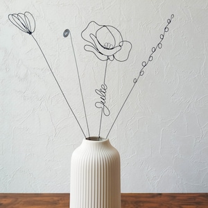 First name in real customizable wire, poppy annealed wire, personalized flower, table decoration, wire flower, Poppy