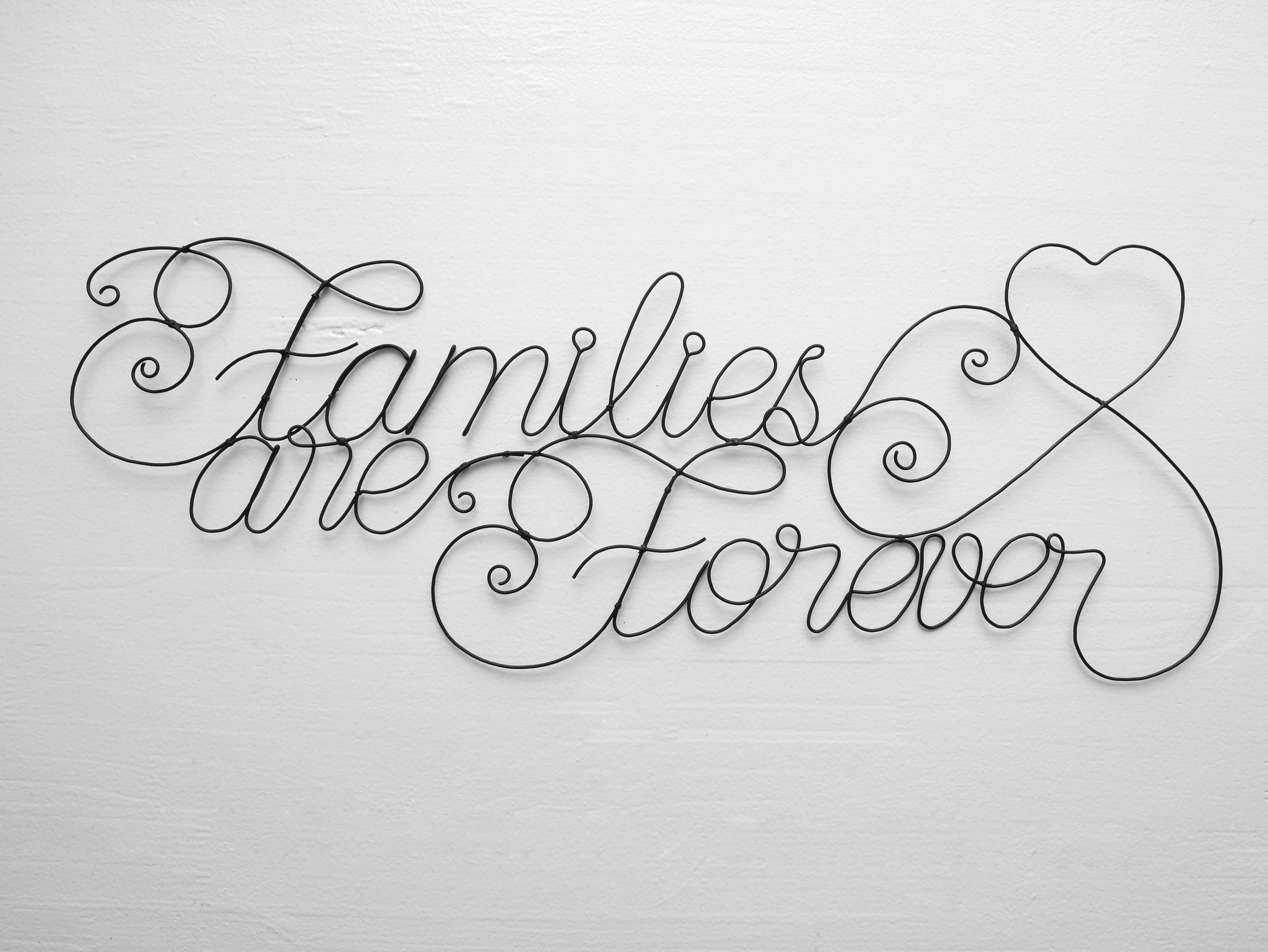 Families Are Forever en Fil de Fer Recuit, Décoration Murale, Thème Famille, Citation, Écriture Plaq