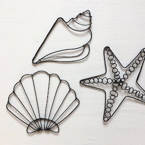 Set of 3 decorative shells in annealed wire, wall or table decoration, aquatic theme, sea, writing in annealed wire