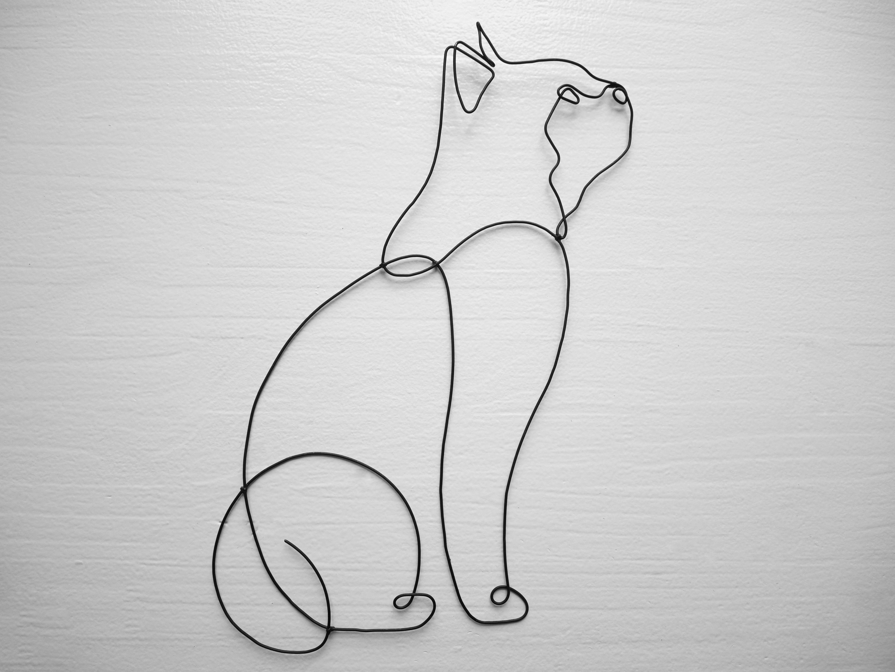 Chat en Fil de Fer Recuit, Silhouette Chat, Décoration Murale Métal, Déco Nature, Citation Fer, Anim