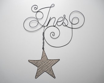 First name wire, customizable first name with star, Ines, wall decoration child room, first name plate, birth gift