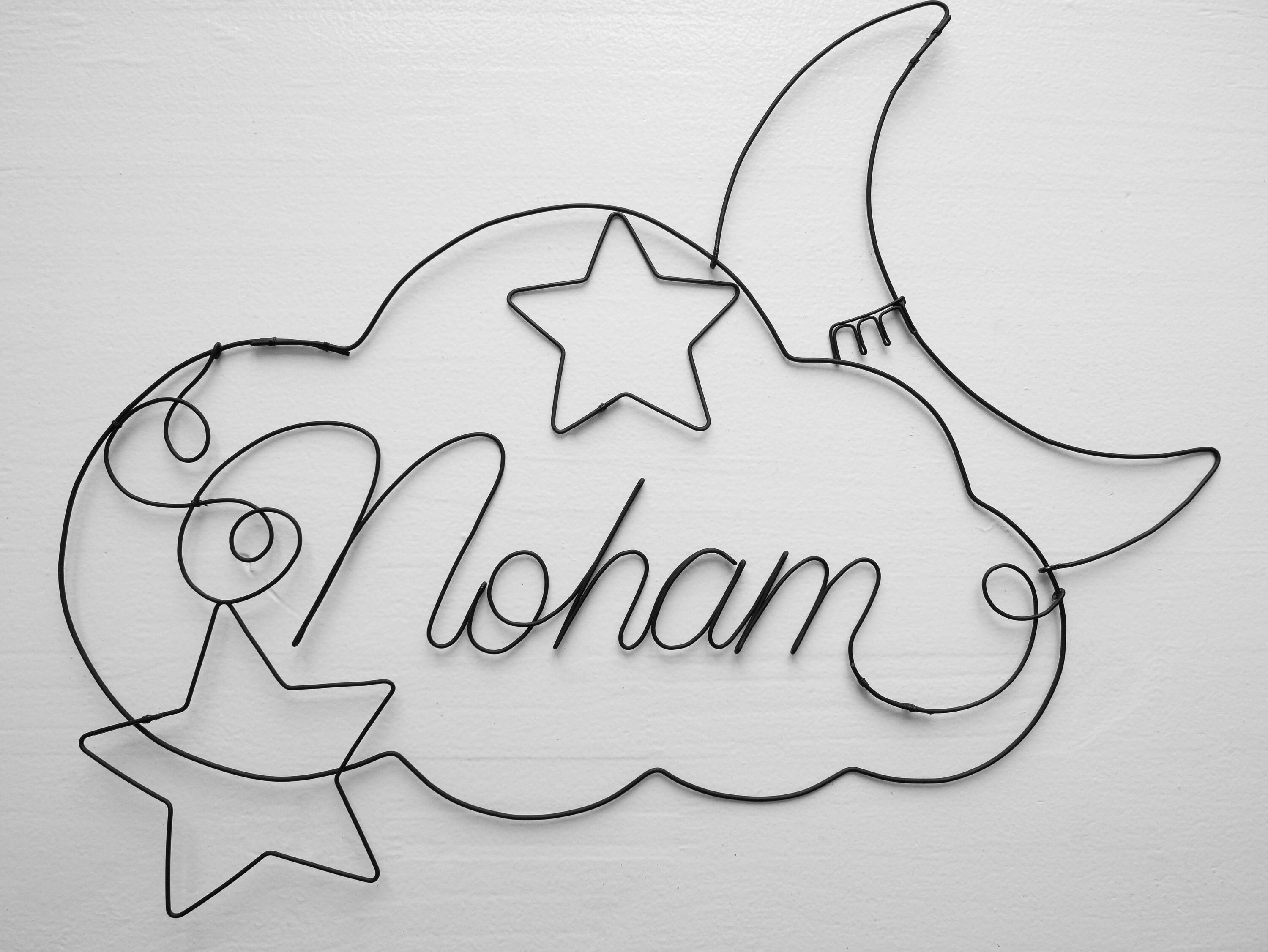 Prénom Fil de Fer Personnalisable, Prénom Nuage Lune, Décoration Murale Pour Chambre d'enfant, Cadea