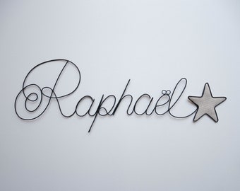 Customizable first name in wire, first name with star, wire writing, wire wall decoration, child's room decoration