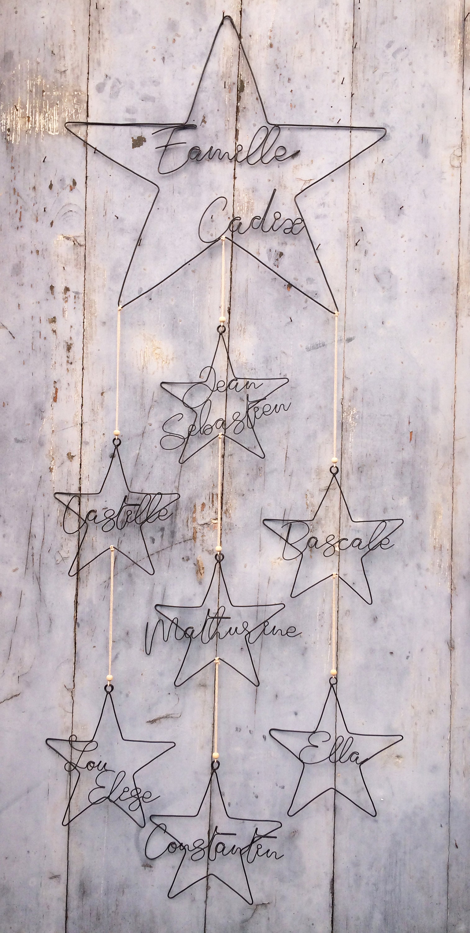 Portrait Composition Familiale Prénom et Nom de Famille en Fil Fer Étoile, Cadeau Original, Décorati