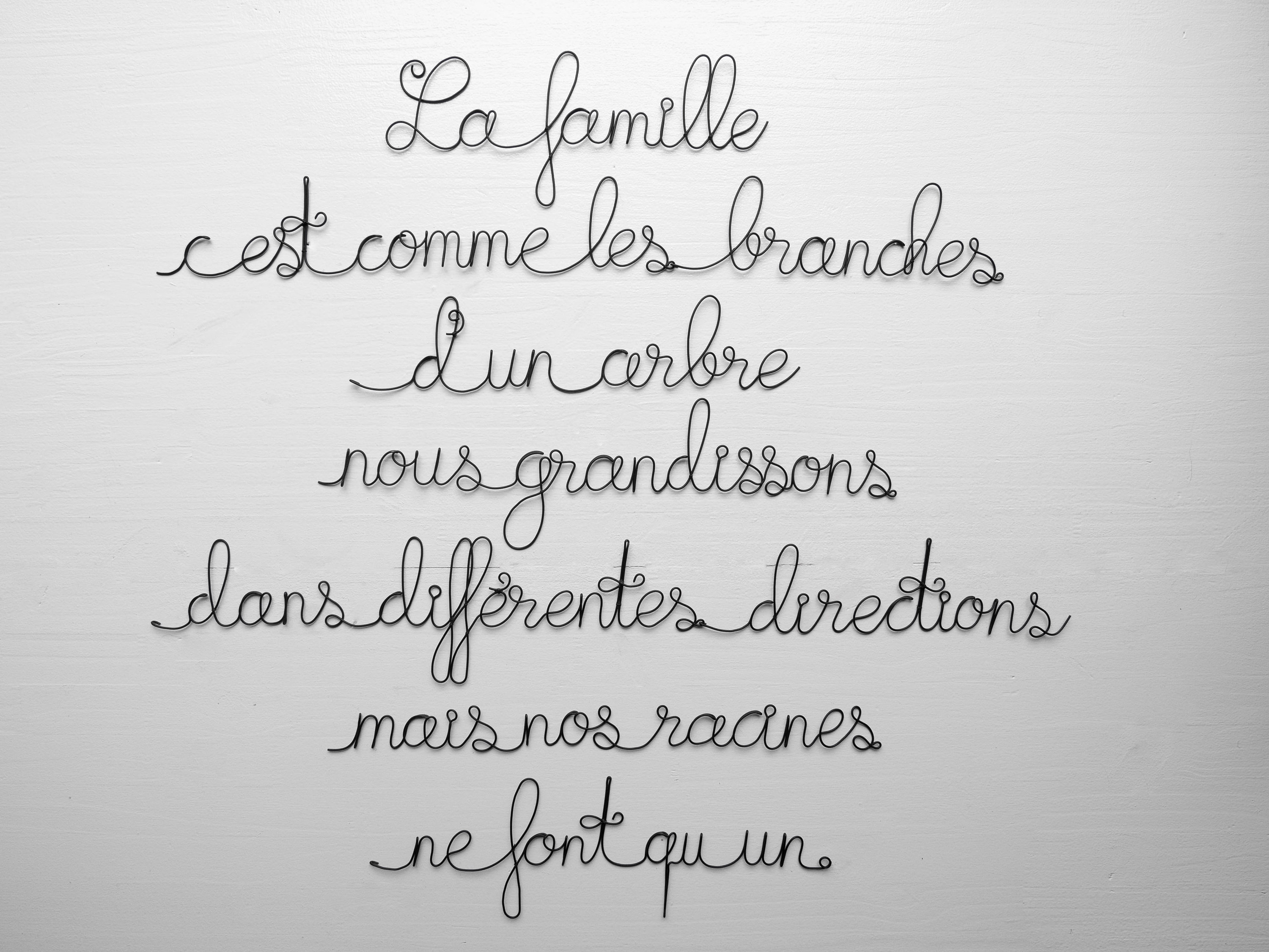 Citation Phrase Famille en Fil de Fer, Écriture Message, Citation Décoration Murale Fer