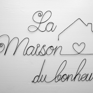Quote in real annealed wire, The house of happiness, home wall decoration, wall sculpture, message in annealed wire