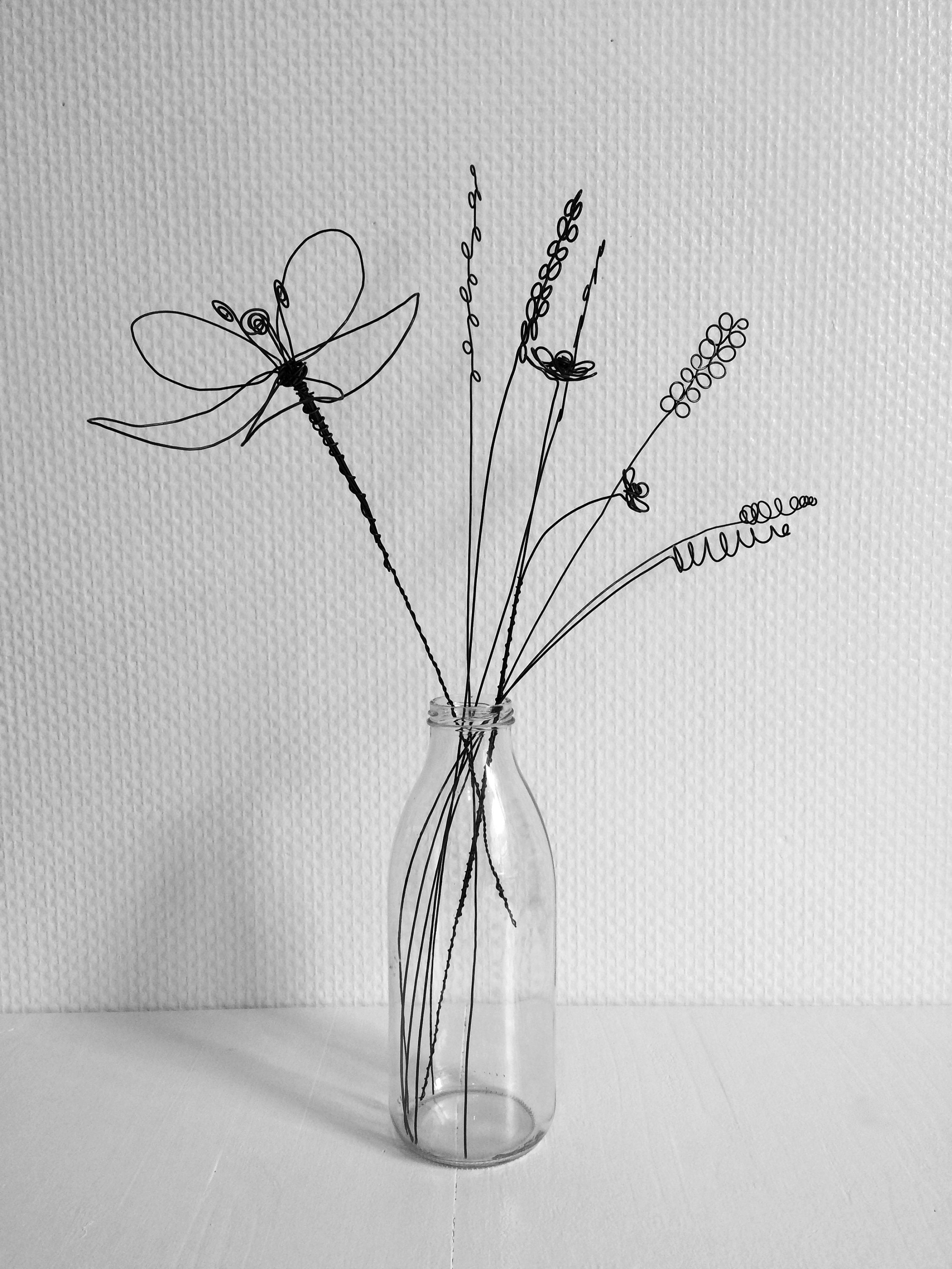 Bouquet de 10 Fleurs 3D en Fil Fer Recuit, Pâquerette et Capucine 3D, Décoration Murale Floral, Déco