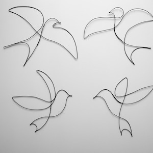 Set of 4 wire swallows, swallow, wire wall decoration, interior decoration, metal wall bird, sculpture