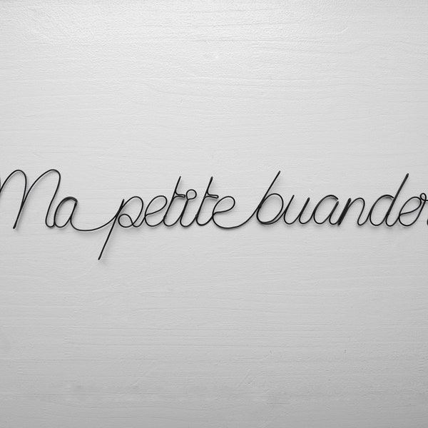 Phrase murale fil de fer Ma petite buanderie, décoration murale métal, lettre plaque de porte, cadeau, poème, déco poétique, wire