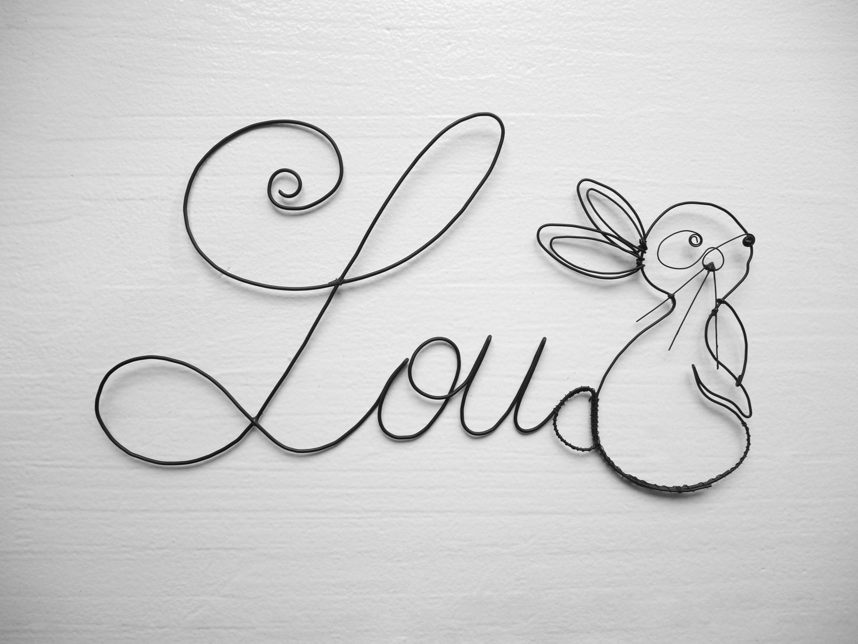 Prénom Fil de Fer Personnalisable avec Lapin, Décoration Murale Chambre Bébé, Calligraphie, Cadeau P