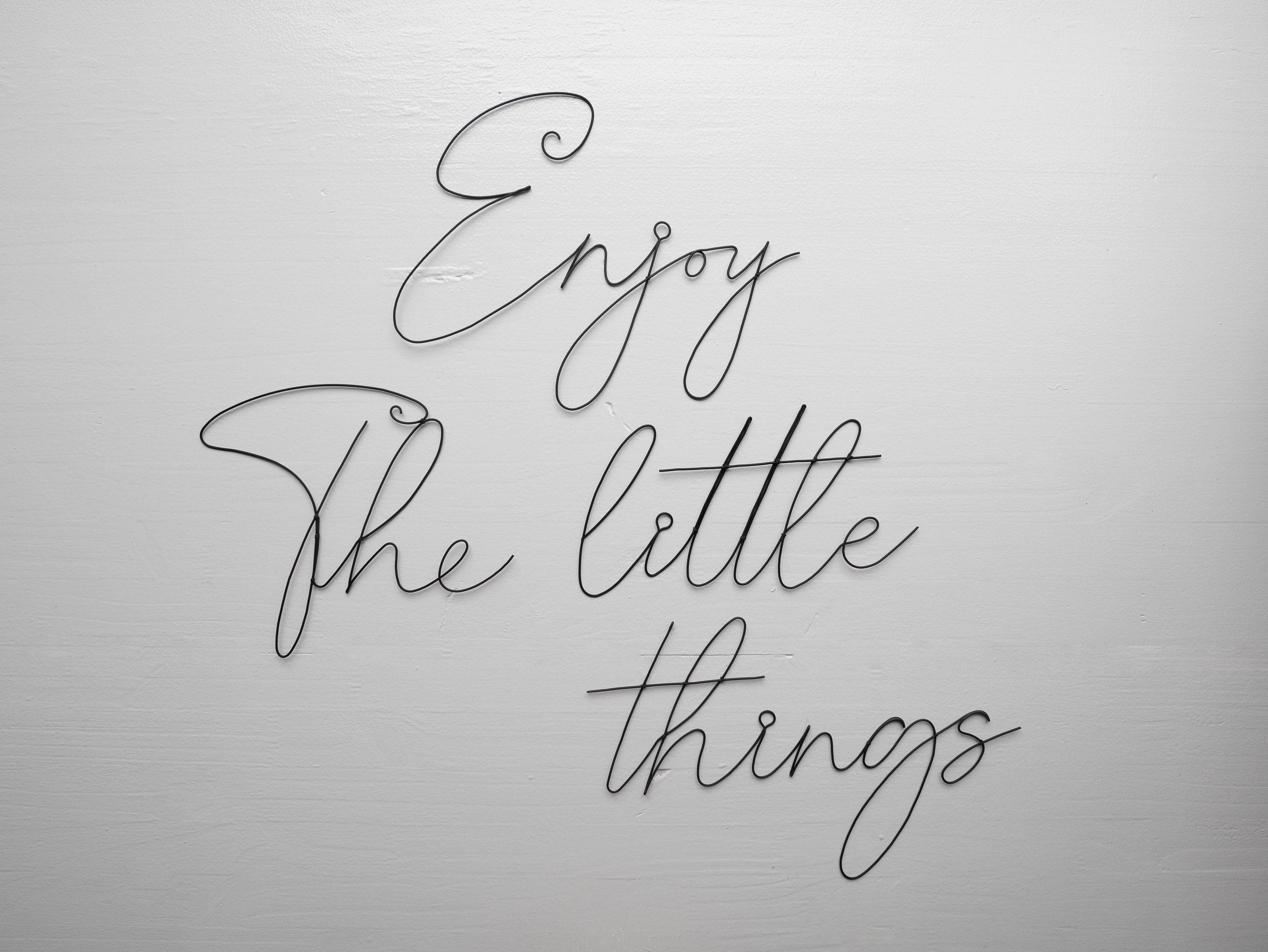 Enjoy The Little Things, Phrase Murale en Fil de Fer Recuit, Citation Métal Sculpture, Décoration Mu