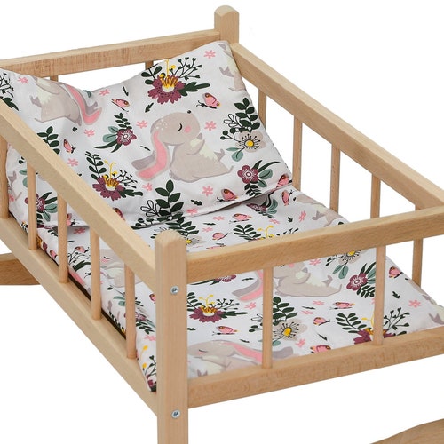 Large Wooden Rocking Bed Cot Crib Dolls and Bedding Set Etsy