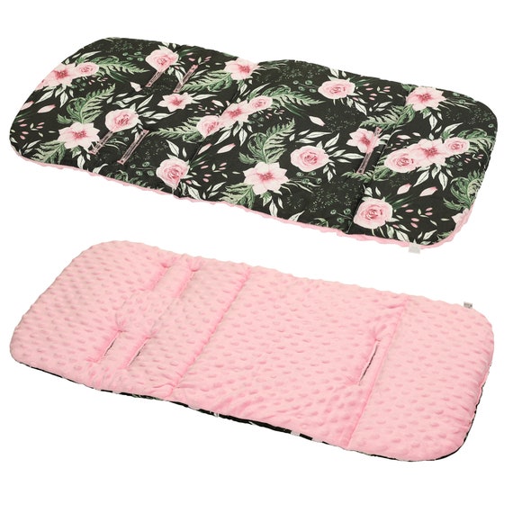Deeply padded pram liner. Beautiful cotton print reversible and comfy. Black pink roses