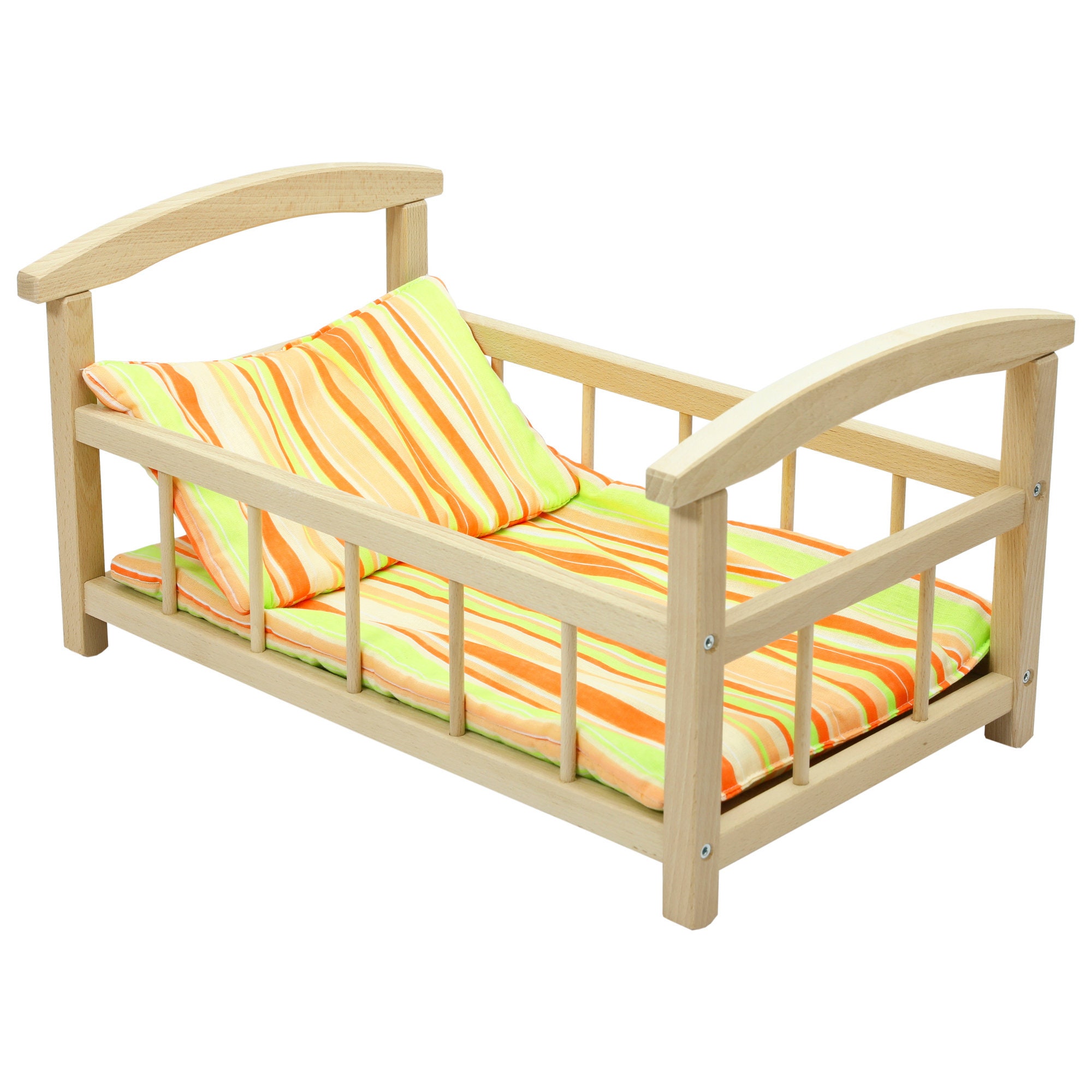 Large Wooden Dolls Bed Cot and Bedding Set Stripes Etsy UK