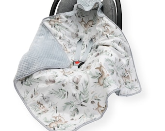 New cotton & soft dimple plush car seat baby blanket Woodland, Forest Friends