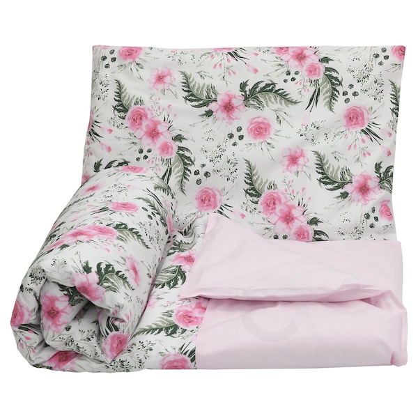 New 2pcs Baby Cot Bed Bedding Set / Duvet Cover & Pillowcase - roses pink  120x90cm