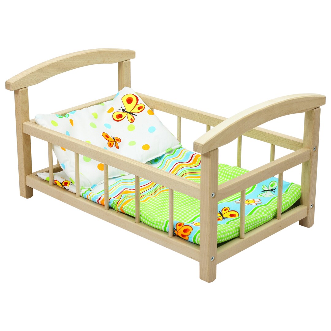 Large Wooden Dolls Bed Cot and Bedding Set Butterfly Etsy UK