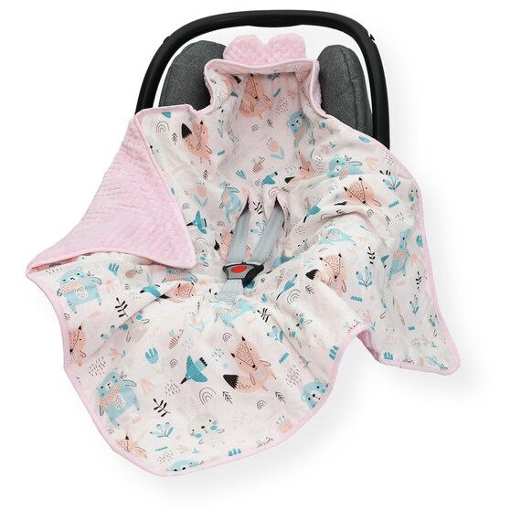 New cotton soft dimple plush car seat baby blanket Bunny Teddy and Fox pink