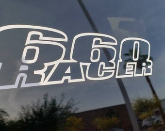 660 Racer drag race sticker white vinyl decal PAIR Includes free shipping (2) decals