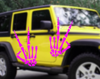Peace Sign Skeleton Hand Decal - Car Truck Window Sticker (Pair)
