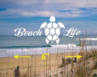 Beach Life Turtle Decal - Car Window/Laptop Sticker (Pair, 6" Wide)
