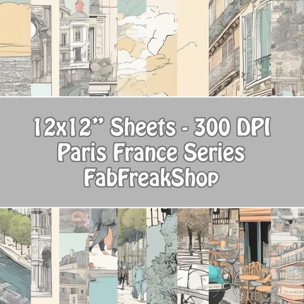 12x12" Scrapbook Paper, Paris France 10 pack Set, Digital Download JPG, Clipart, Craft