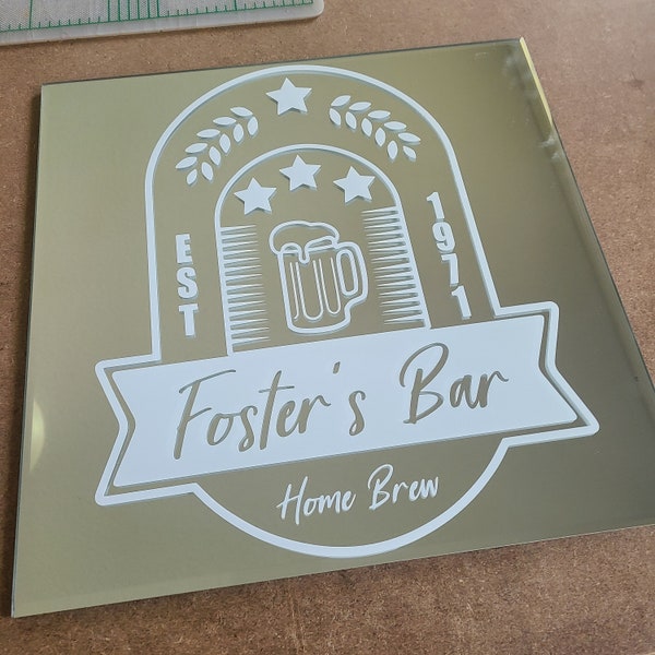 Personalized Bar Decal, Custom Made Sticker, Handmade Gift for Dad, Office Art, Home Bar Decor
