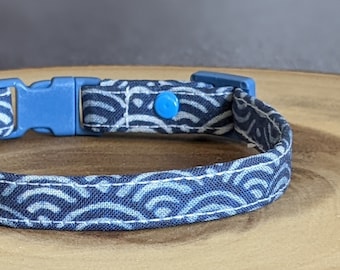 Waves Cat Collar | Blue Collar | Seashell Pattern Cat Collar | Scales Cat Collar | Break-Away Safety Option | Fabric | Gift for Cat Lover US