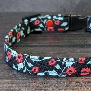 Rose Cat Collar | Break-Away Clasp | Bell | Fabric Collar | Gift for Cat Lover | Black Cat Collar | Floral Cat Collar | Flower Cat Collar |