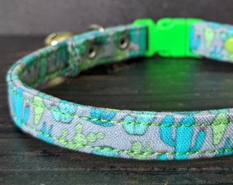 Cactus Cat Collar | Break-Away Clasp | Fabric Collar | Gift for Cat Lover | Green Cat Collar | Safety Buckle | Succulent | Southwest Collar