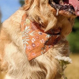 Autumn Dog Bandana | Slide On Bandana | Wildflower Dog Bandana | Halloween Dog Bandana | Orange Dog Bandana | Fall Nature Dog Bandanna | US