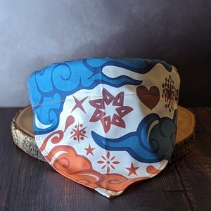 Cloud Dog Bandana. Cloudy skies on fabric. Gift for Dog Lover. Blue Orange Storm Wind Zephyr Nimbs Cumulus. Slide on Over Collar Bandanna