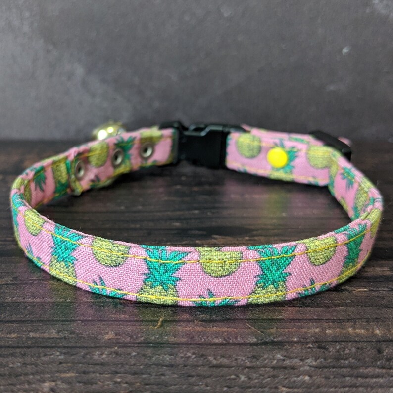 Cute Cat Break-Away Clasp Fabric Collar Fruit Cat Collar Pineapple Cat Collar Safety Buckle Pink Cat Collar Gift for Cat Lover