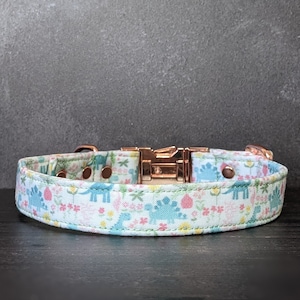 Pastel Dinosaur Dog Collar | Tyrannosaurus | Archeology | Dino Dog Collar | Fossil | Martingale Option | Fabric Collar | Gift for Dog Lover