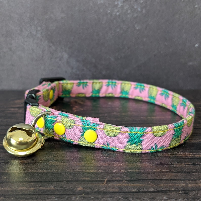 Cute Cat Break-Away Clasp Fabric Collar Fruit Cat Collar Pineapple Cat Collar Safety Buckle Pink Cat Collar Gift for Cat Lover