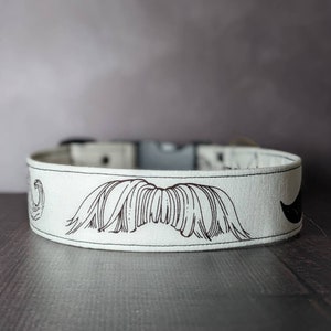 Handlebar Dog Collar | Adjustable | Martingale Option | Fabric Collar | Mustache Dog Collar | Black & White | Hipster | Gift for Dog Lover