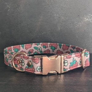 Strawberry Dog Collar | Adjustable | Summer Fruit | Pink Dog Collar | Food Collar | Martingale Option | Fabric Collar | Gift for Dog Lover