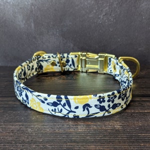 Blue & Yellow Dog Collar | Adjustable | Martingale Option | Fabric Collar | Gift for Dog Lovers | Floral Collar | Creme | Navy Collar | US