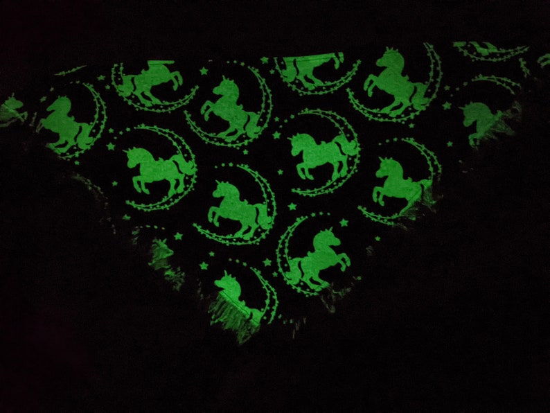 Unicorn Dog Bandana Fringe Glow in the Dark Purple Fantasy Slide On Bandana Tie On Bandanna Gift for Dog Lover Dog Accessory image 7