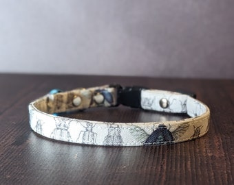 Beetle Cat Collar w/ Break-Away Clasp + Bell Options. Fabric in White. Perfect Gift for Cat Lovers. Bug Aphid Dragonfly Moth Insect Kitten