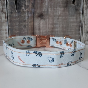 Acorn Season Dog Collar | Small | Rose Gold | Fabric Collar | Gift for Dog Lovers | White Dog Collar | Nature Dog Collar | Fall | Adjustable