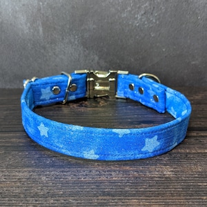 Glitter Stars Dog Collar | Small Silver Metal | Adjustable | Fabric Collar | Gift for Dog Lovers | Ready to Ship | Space Collar | Night