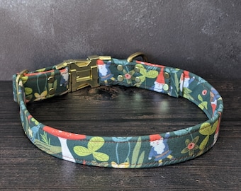 Gnome Dog Collar | Medium Martingale | Mushroom Collar | Forest Collar | Green | Fantasy | Adjustable | Fabric Collar | Gift for Dog Lover