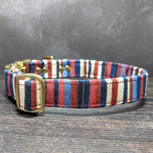 Red, White & Blue Dog Collar | Adjustable | Martingale Option | Fabric Collar | Striped | Gift for Dog Lover | Patriotic | Independence | US