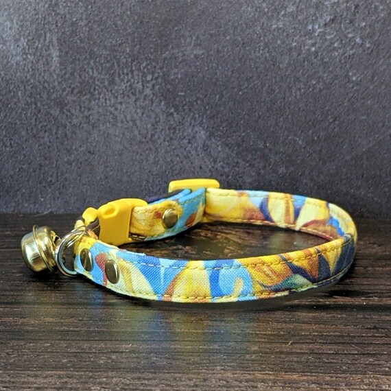 Sunflower Cat Collar Breakaway Clasp Bell Fabric Collar Etsy