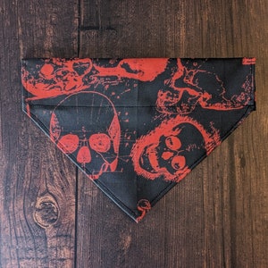 Horror Skulls Dog Bandana. Frightening skulls on fabric. Gift for Dog Lover. Halloween Spooky Scary Haunted Bones Fall Autumn. USA Made