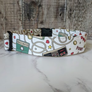 Nerd Dog Collar | Adjustable | Martingale Optional | Fabric Collar | Nintendo Dog | Controller Dog Collar | Gift for Gamer | Retro Gaming |
