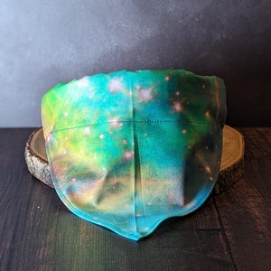 Galaxy Dog Bandana. Cosmic Nebula on fabric. Gift for Dog Lover. Green Blue Constellation Stars Space Planets. Slide on Over Collar Bandanna